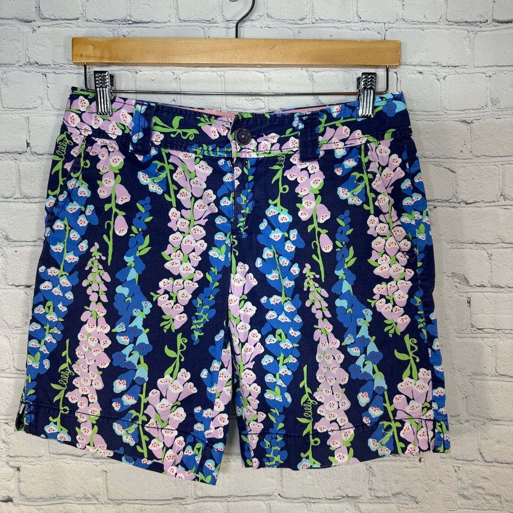 Lilly Pulitzer Callahan Shorts Blue Pink Floral Foxglove Chino Size 0 29034